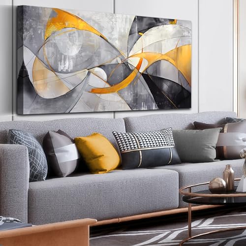 Minimalist Wall Art for Office - Abstract Art Wall Decor for Bedroom - Large Canvas Wall Art Ready to Hang Size 29" x 59" 59"L x 29"W Gold and Grey