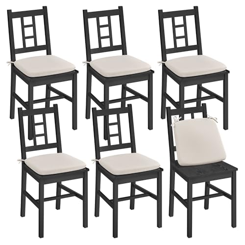 VASAGLE Wooden Dining Chairs, Set of 6, Kitchen and Dining Room Chairs, Removable Cushion, Curved Back, Each Supports 264 lb, Ebony Black UKDC150B16 E