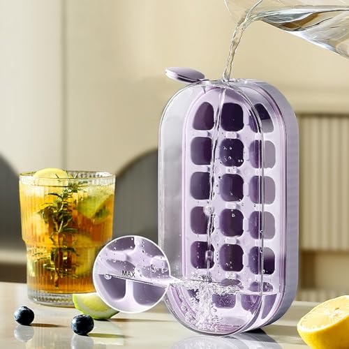 Fuvdreamer Ice Cube Tray,Ice Cube Trays for Freezer,Easy-Release 18 Nugget Ice Container with Spill-Resistant Cover,Ice Out Fast,Suitable for Cocktail