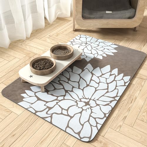 MontVoo-Pet Feeding Mat-Absorbent Floral Cat&Dog Food Mat-Dog Mat for Food and Water Bowl-No Watermark Quick Dry Dog Water Dispenser Mat Pet Placemat-