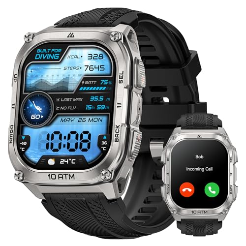 KOSPET Tank M4 GPS Smartwatch Herren, Voll-Edelstahlgehäuse, Globale Offline-Karten & 6 Satelliten-System, 100 m Wasserdicht, 180+ Sportmodi, 1,96" A