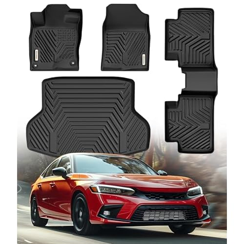 YITAMOTOR Floor Mats Fit for 2016-2021 Honda Civic Sedan, TPE All Weather Floor Liner for 2021 Honda Civic, 1st & 2nd Rows, Cargo Mats Black(Not for H