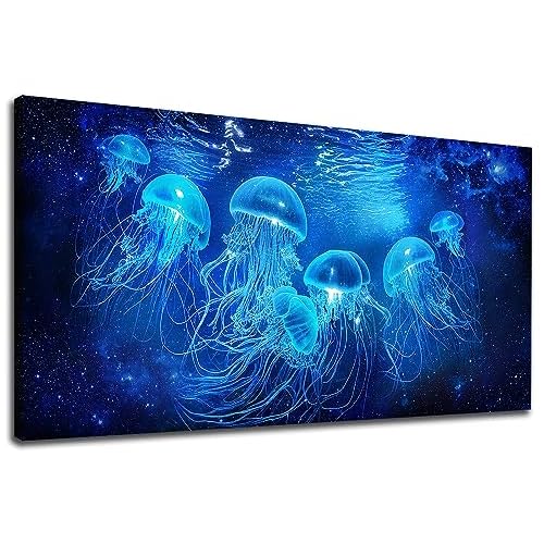 NINEASO Blue Jellyfishes Canvas Wall Art - Marine Life Pictures for Wall Decor Ocean Underwater World Canvas Painting Sea Scenery Canvas Print Artwork