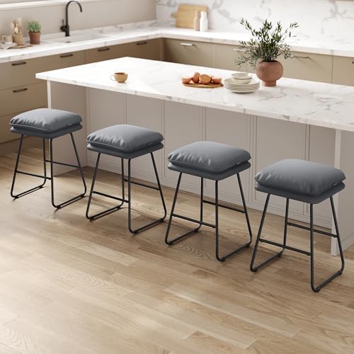 VASAGLE Bar Stools Set of 4, Counter Height Bar Stools, Leather Counter Stools Barstools with Soft Cushion and Metal Sled Legs, 25.6 Inches Bar Height