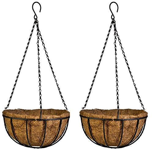 Kingbuy 8" Metal Hanging Plant Baskets with Coconut Liner (2 Pack) - Farmhouse Wire Planters Flower Pots for Plants Ferns Indoor Outdoor Balcony Patio