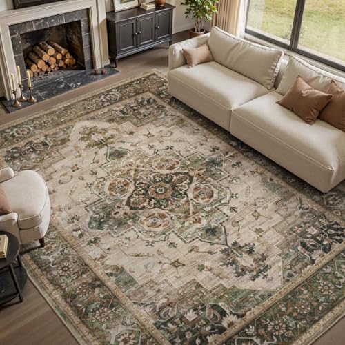 PADOOR-Area Rug 5X7 Rugs for Living Room-Vintage Soft Green Rugs for Bedroom-Machine Washable Non Slip Rug for Dining Room Living Room Bedroom Office