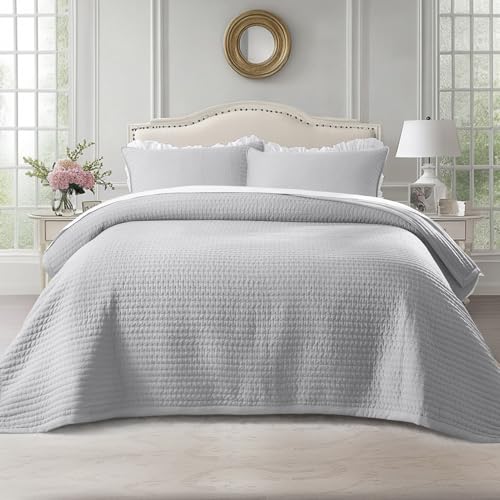 KASENTEX Queen XL Quilt Set 98"x98" – Soft Washed 3-Layer Lightweight Bedspread, Minimalist Nordic Design, All-Season Spring & Summer Quilt Set (1 Q