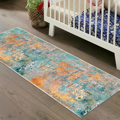 Lahome Modern Abstract Runner Rug - 2x6 Washable Hallway Rug Runner Soft Colorful Bedoom Carpet, Non-Slip Low Pile Contemporary Accent Mats for Kitche