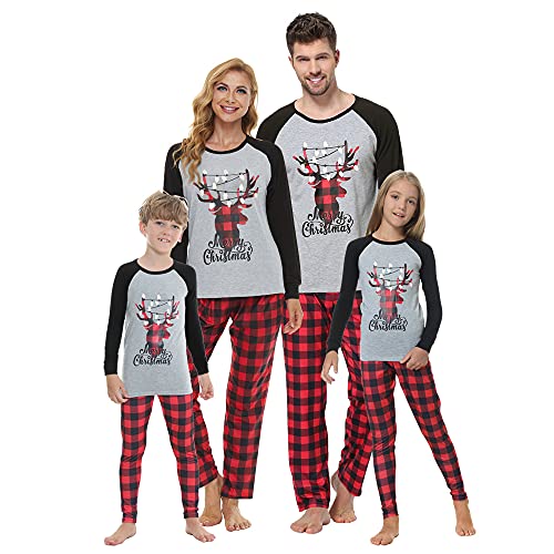 VENTELAN Family Matching Christmas Pajamas Set Holiday Santa Claus Sleepwear Xmas PJS Set for Couples and Kids Kids 2T Grey Deer