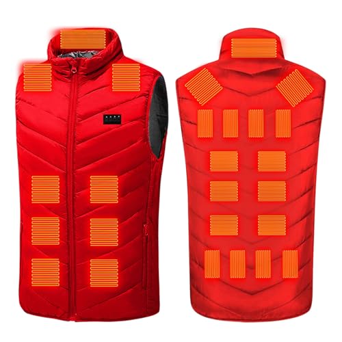 Heated Vest for Men Women, 4 Control 28 Heating Zones USB Electric Puffer Vest, Lightweight Winter Outerwear Jacket Red Medium