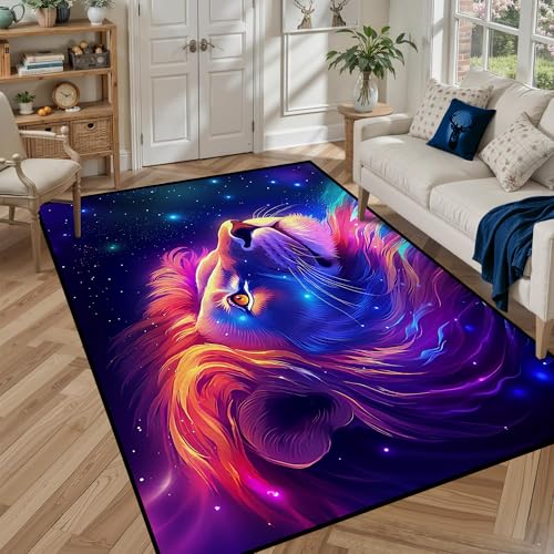 5' X 7' Galaxy Lion Rug 3D Fierce Lions Area Rugs for Kids Bedroom Living Room Playroom Gameroom Boys Glitter Carpet Throw Rugs Floor Mat Galaxy 8 5'