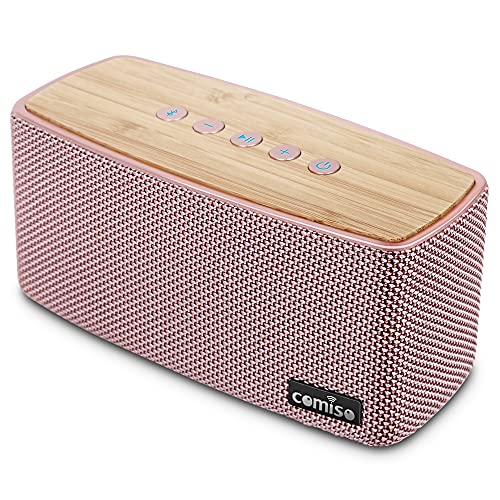 comiso Bluetooth Speakers, Portable Speaker 5.0 with 20W Stereo Sound, Wireless Stereo Pairing, Wood Bluetooth Audio with Subwoofer, 24H Playtime, Han