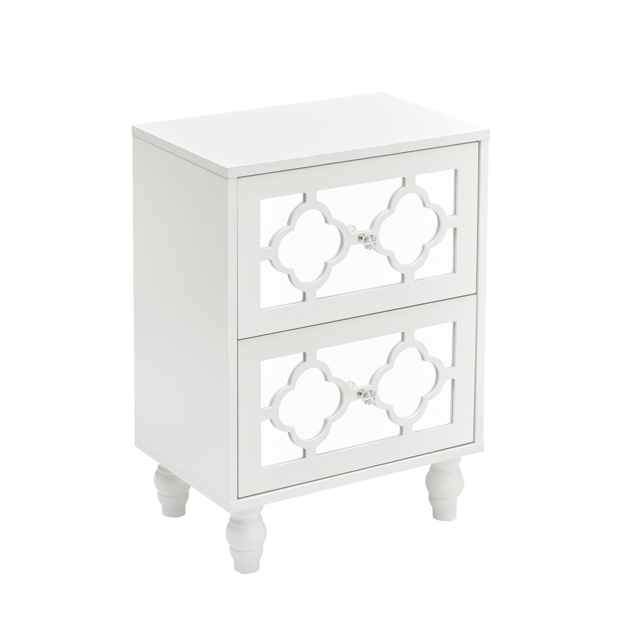 Garvee White Mirrored NightStand, End Table Bedside Table with 2 Mirrored Storage Drawer, Night Stand Side Table for Bedroom, Living Room