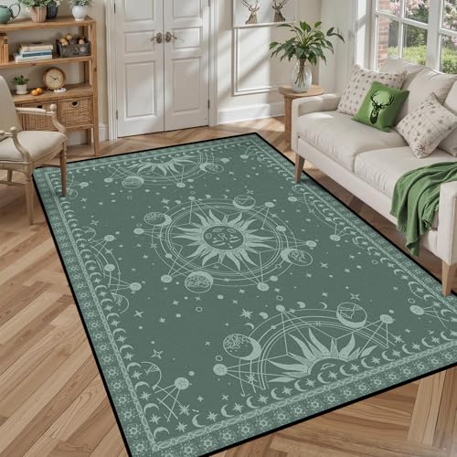 5' X 7' Sun and Moon Rug Boho Celestial Area Rugs for Bedroom Dorm Living Room Bohemian Occult Crescent Solar Stars Galaxy Floor Mat Pad Doormat Carpe