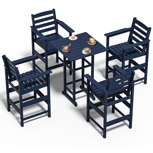 Adirondack Bar High Chair Set 5-Pieces,Adirondack Bar Chairs Set of 4 with Table,HDPE All-Weather Patio Furniture for Balcony, Backyard, Poolside –N