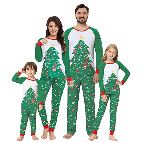 VENTELAN Family Matching Christmas Pajamas Set Holiday Santa Claus Sleepwear Xmas PJS Set for Couples and Kids Kids 2T Green Christmas Tree