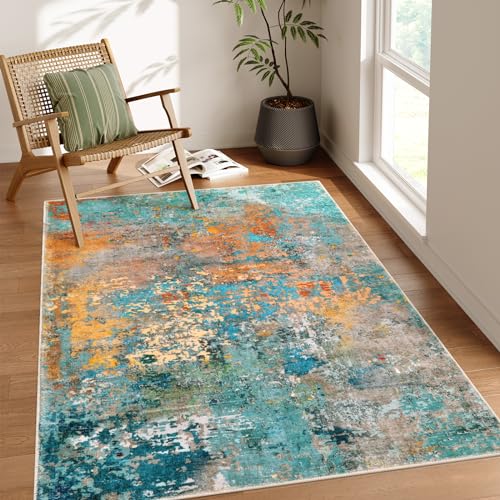 Lahome Modern Abstract Area Rugs 5x7, Large Washable Rugs for Living Room Bedroom Non Slip, Colorful Indoor Floor Carpet for Dining Room Apartment Dor