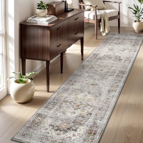 AMOAMI-2X10 Runner Rug-Washable Runners for Hallways-Soft Non Slip Bedside Rugs for Bedroom-Vintage Long Rug for Hallways Entryway Laundry Room Stair