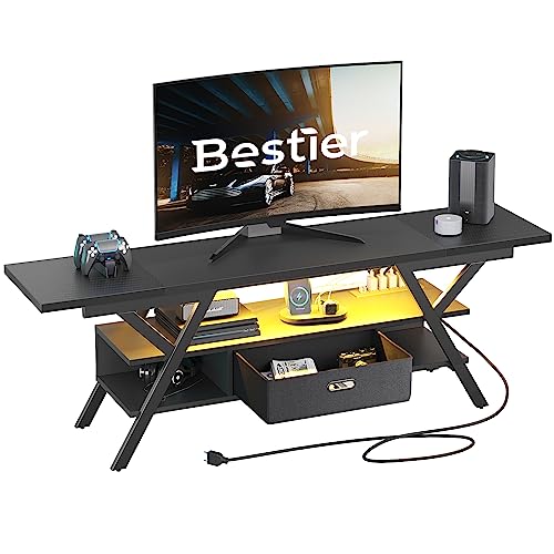 Bestier TV Stand with Power Outlets for 65-75-80 inch TV, LED Gaming Entertainment Center with Storage for PS5, Modern TV Cabinet with Drawer for Livi