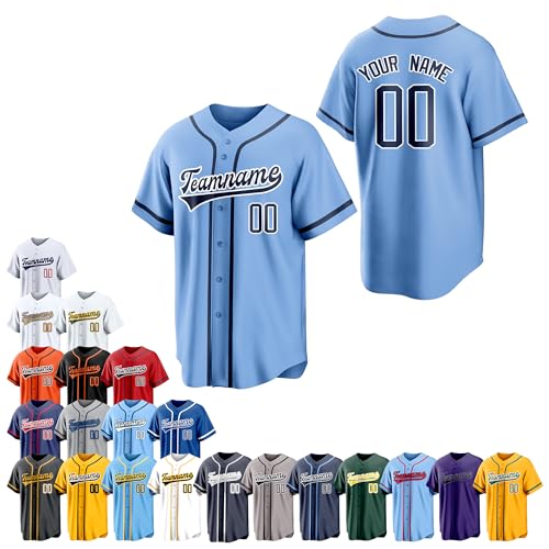 Blue Team Name Custom Men Baseball Jersey Softball T Shirts Women Customized Youth Button Down Stitched or Printed Names Numbers Personalized Designs