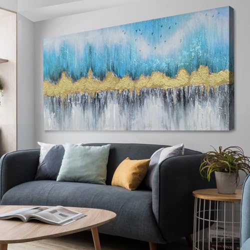 Ardemy Abstract Wall Art Large Canvas Art Wall Decor Living Room Teal and Gold Wall Painting Picture Artwork for Bedroom Home Office,58"x29" 58"L x 29