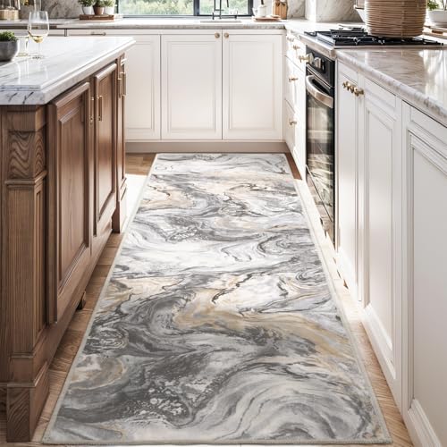 2x10 Runner Rug for Hallways Kitchen Modern Abstract Washable Rug Soft Non Slip Carpet for Laundry Entryway Bedroom Bathroom 2' x 10' (Runner) Grey