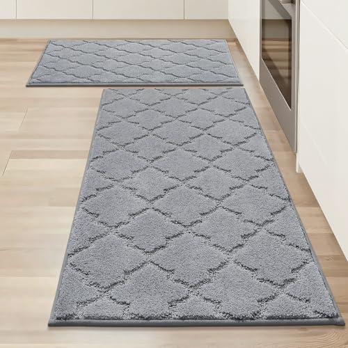 COSY HOMMER Nonslip Kitchen Rug Set 2 Pack, 51x76cm+51x122cm, 100% Polyester Absorbent Soft Kitchen Floor Mats Carpet Rug Mat Runners,Machine Washable