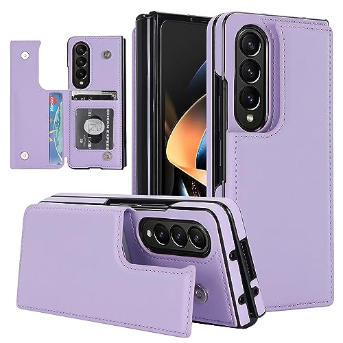 for Samsung Galaxy Z Fold 4 Wallet Case with Credit Card Holder, Fold Premium Leather Magnetic Clasp Kickstand Heavy Duty Protective Cover.(Purple) Pu
