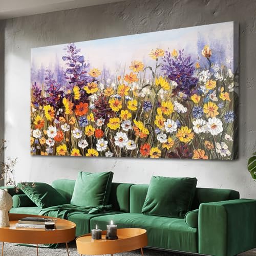Ardemy Daisy Wall Art Colorful Extra Large Floral Canvas Wall Decor Living Room 3d Textured Flower Picture Landscape Wildflower Painting Artwork for W
