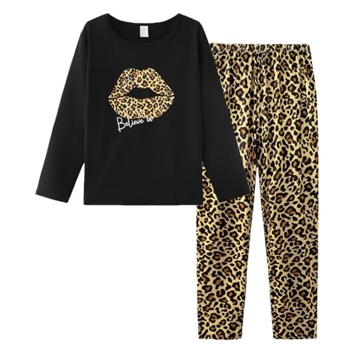 YIJIU Women's Sleepwear Long Sleeve Top and Pants Pajama Set Panda Print Nighty Medium Black Lip