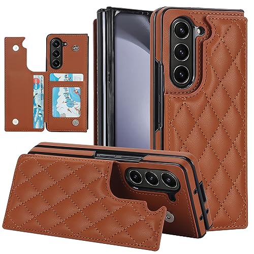 for Samsung Galaxy Z Fold 5 Wallet Case with Credit Card Holder, Fold Premium Diamond Leather Magnetic Clasp Kickstand Heavy Duty Protective Cover.(Br