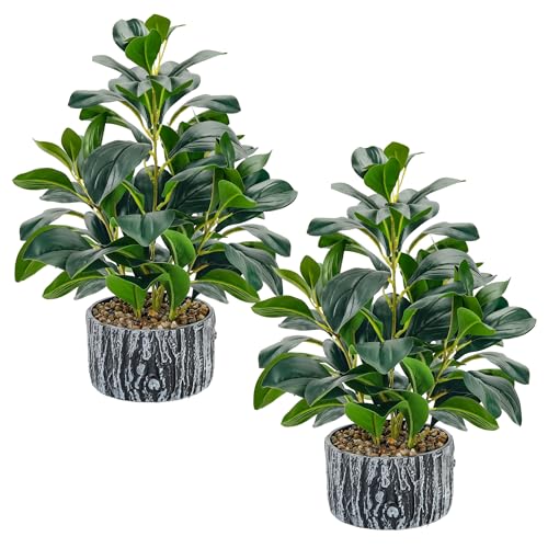 Der Rose 2 Pack Fake Plants Artificial Plants Indoor with Black and White Striped Pots for Room Home Bathroom Bedroom Kitchen Decor 2packs-green