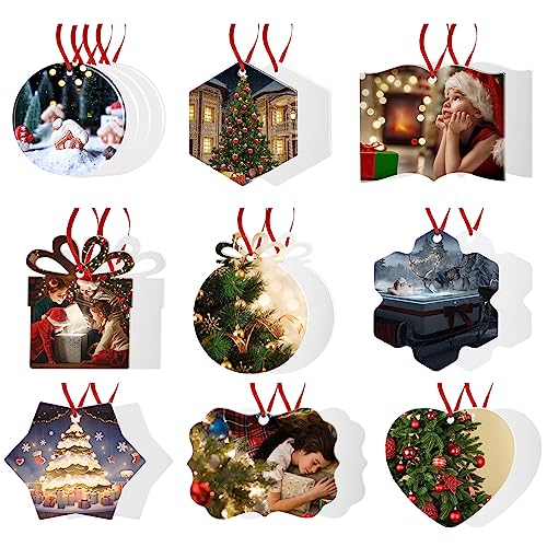Sublimation Blank Ornaments White Aluminium Haning Ornament 20 PCS Bulk of Different Design for HTV Crafting DIY and Chritsmas Tree Decoration 20 Roun