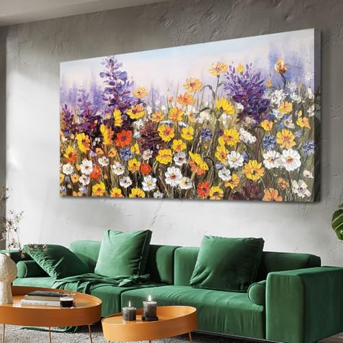 Ardemy Daisy Wall Art Colorful Large Floral Canvas Wall Decor Living Room 3d Textured Flower Picture Landscape Wildflower Painting Artwork for Walls B