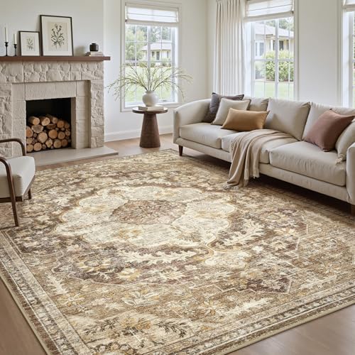 tchdio 5x7 Area Rugs for Living Room, Vintage Non Slip Washable Rug, Soft Low Pile Area Rug Large Floor Indoor Carpet for Bedroom, Dining Room, Office
