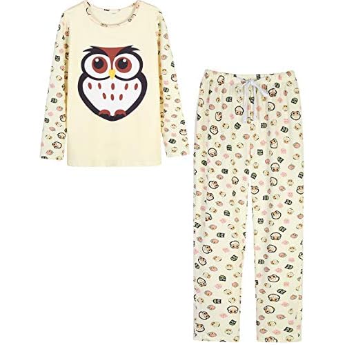 VENTELAN Women Pajamas Cute Christmas Bear Sleepwear Long Sleeve Stripes Loungewear Small Beige