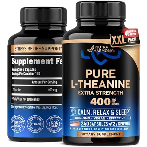 L Theanine 400 mg | L-Theanine Stress Relief | Extra Strength Supplement | Made in USA | Relaxation, Sleep & Calm Support | for Men & Women | Plant Ba