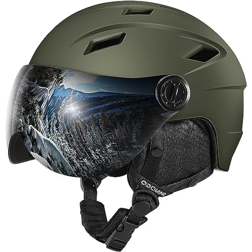 Odoland Ski Helmet with 2-in-1 Visor Goggles, Light Weight Snowboard Helmet for Men Women, Snow Sport Helmets for Skiing, Skating, Snowboarding Olive