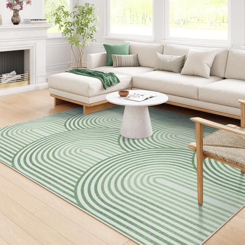 Moynesa Machine Washable 6x9 Area Rugs for Living Room, Ultra-Thin Soft Boho Abstract Bedroom Rug Non Slip, Mid Century Modern Green Large Indoor Carp