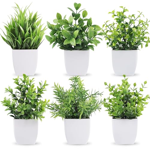 Der Rose 6 Pack Small Fake Plants Artificial Plants in Pots for Home Bthroom Bedroom Living Room Decor Indoor（Green）