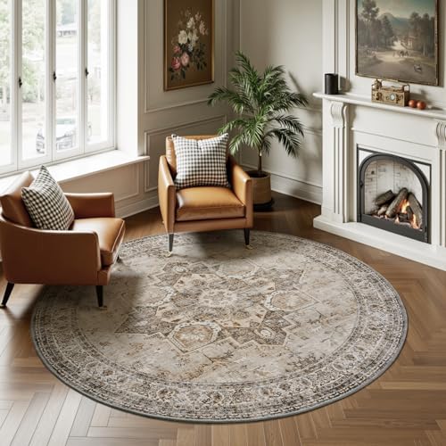 6 ft Round Rugs for Living Room Bedroom Rug Circle Area Rug for Dining Room Table Throw Vintage Circular Rugs Washable Soft Comfortable Beige Beige Br