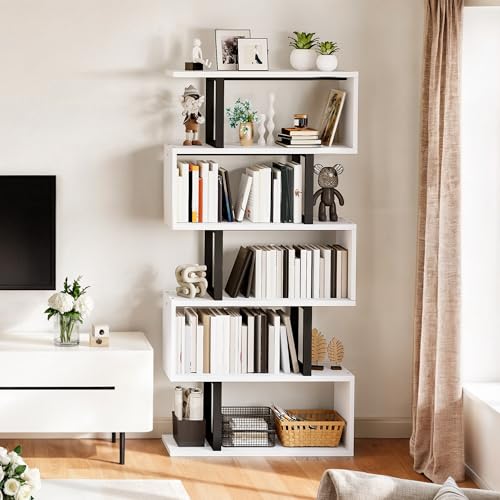 YITAHOME Tall Bookshelf Modern Book Shelf 6 Tier Bookcase, Open Display Storage Rack Shelves for Living Room-Bedroom-Home-Office-Kitchen, White White