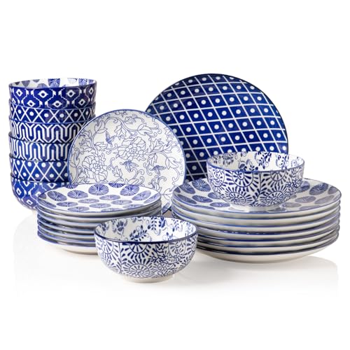 Sweejar 24 Pieces Ceramic Dinnerware Sets, Handmade Plates and Bowls Sets, Highly Scratch Resistant Dishes Set for Kitchen,Porcelain Dishwasher & Micr