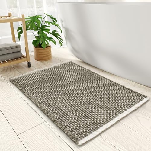 PADOOR Checkered Bath Mat Super Absorbent Non Slip Bath Mats for Bathroom Floor 3D Two Tone Woven Quick Dry Bathroom Mat Machine Washable Bathroom Rug