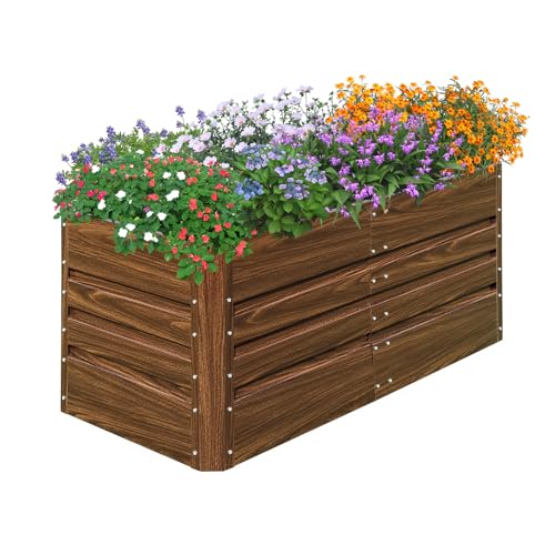SnugNiture 4x2x2FT Raised Garden Bed Galvanized Planter Garden Boxes Outdoor, Deep Root Planter Raised Bed for Vegetables Flowers Herbs,Brown Brown 4*