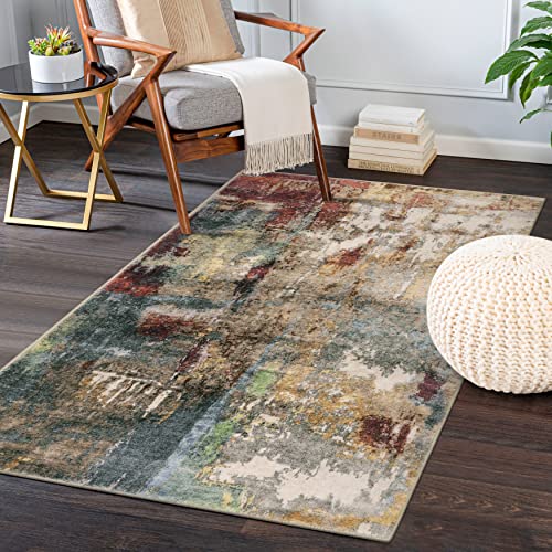 Lahome Modern Abstract Area Rug - 3x5 Washable Bedroom Rug Soft Throw Entry Mat Non-Slip, Contemporary Faux Wool Stain Resistant Floor Carpet for Livi
