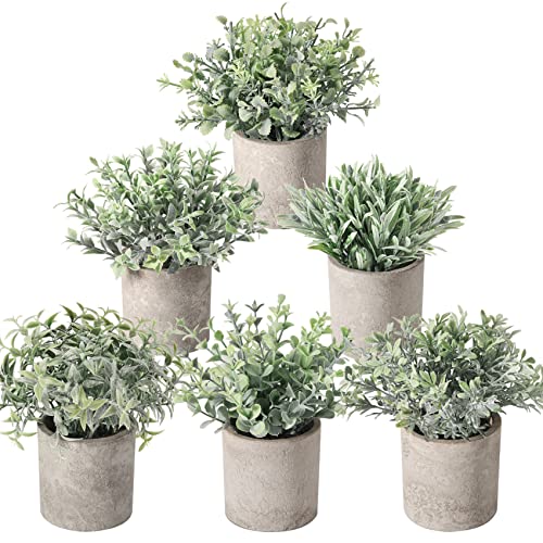 Der Rose 6pcs Mini Fake Plants Artificial Potted Plants Desk Plants for Home Office Farmhouse Bathroom Bedroom Decor 6-grey