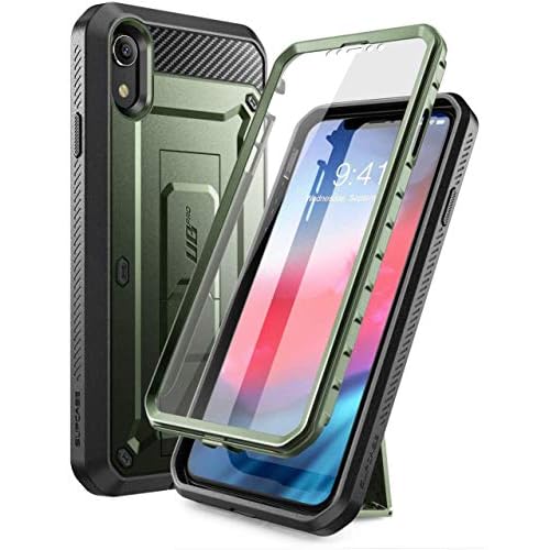 SUPCASE Unicorn Beetle Pro Full-Body Holster Case with Built-in Screen Protector Kickstand for 6.1-Inch iPhone XR (2018), Dark Green