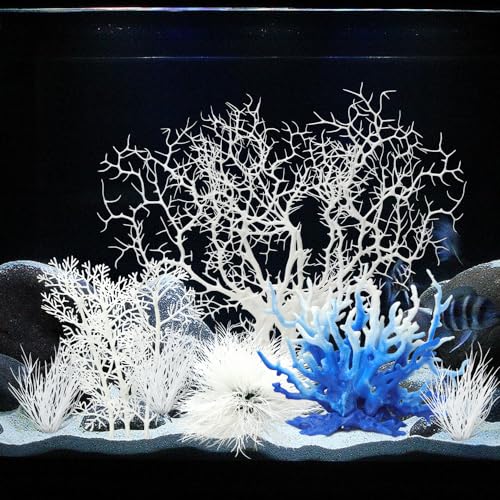 BEGONDIS 8 Pack Artificial Coral Ornament, Aquarium Plasitc Water Plants for Fish Tank Decorations