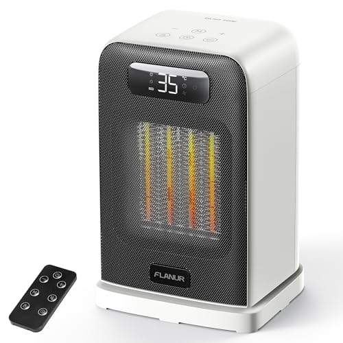 FLANUR Tragbarer Heizlüfter mit Thermostat, 1500W PTC-Keramik-Schnellheizung & ECO-Modus - 2-in-1-Heizlüfter, Fernbedienung, Digitalanzeige, 12-Stun